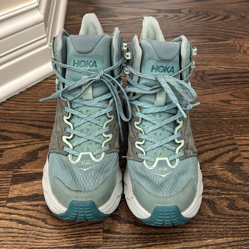 Hoka Women's Teal and Aqua Trail Running Shoes - Picture 2 of 16